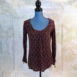 Lucky Brand brown/red print long sleeve top